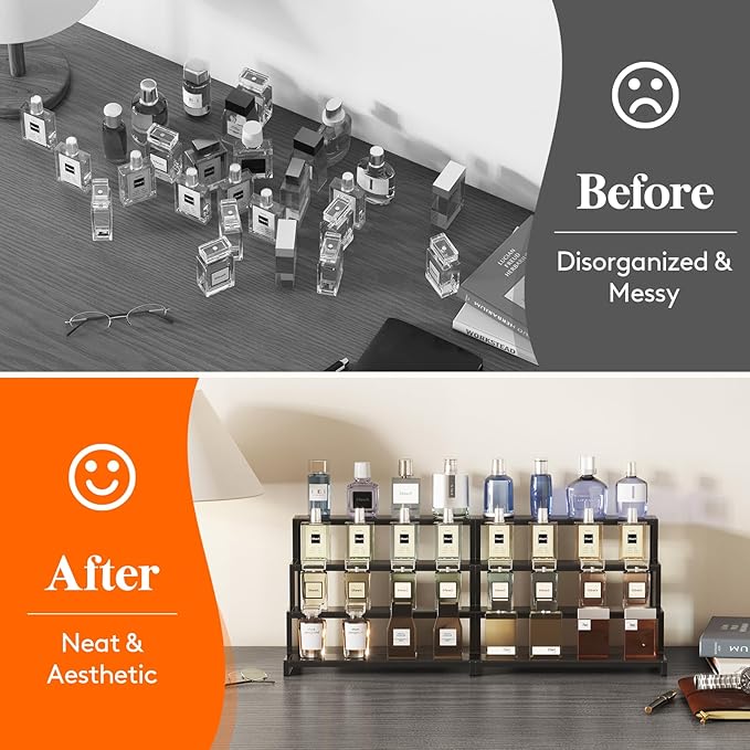 Lifewit Perfume Organizer, Bedroom Decor, Cologne Cupcake Stand, Tool-Free Assembly, Makeup Display Shelf for Vanity Bathroom Counter Storage, Black, 30 cm/12", 2 Pcs