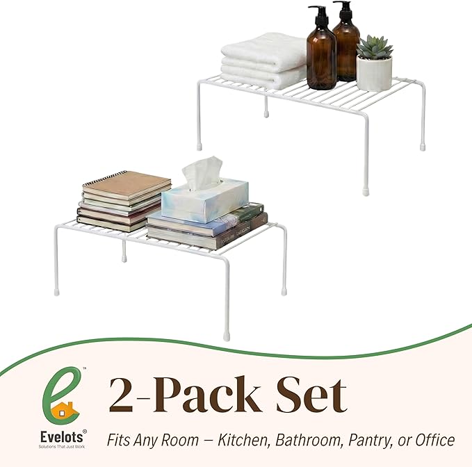 Wire Rack Cabinet Shelf Organizer -2 Pack Sturdy Metal Cabinet Riser Shelf