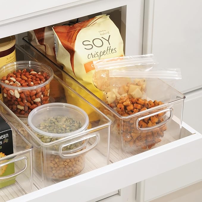 iDesign Plastic Stackable Pantry Bin for Kitchen Cabinets or Fridge, Set of 2, Clear, Made in USA