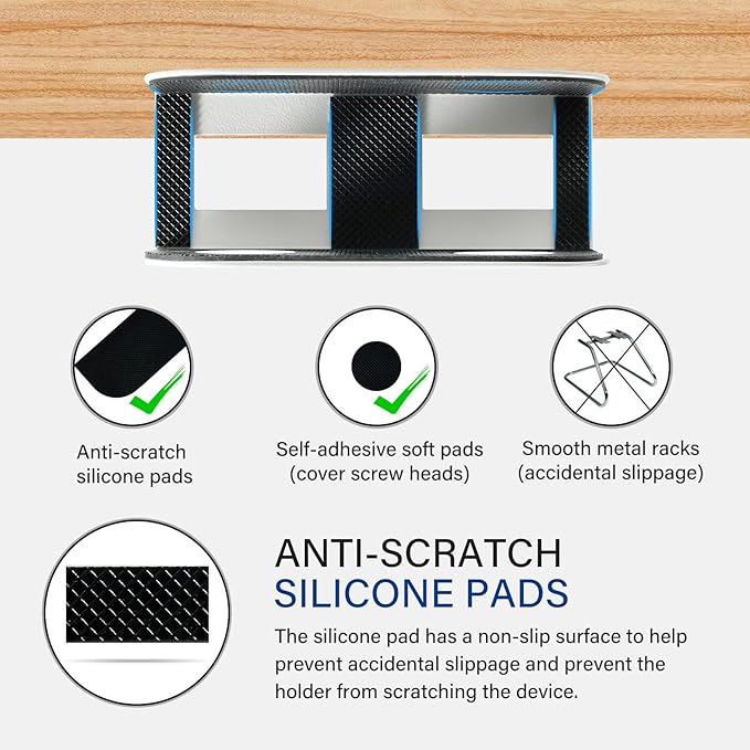 BYMECOST Under Desk Laptop Storage Mount, Metal Under Desk Device Holder, for Devices Up to 1.37" Thick, MacBook, Mini, Keyboard, Router, with Anti-Scratch Silicone (White)