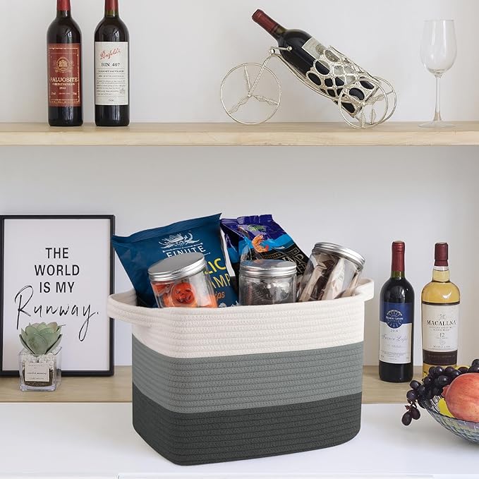 Storage Basket, Woven Baskets for Storage, Gradient Dark Gray