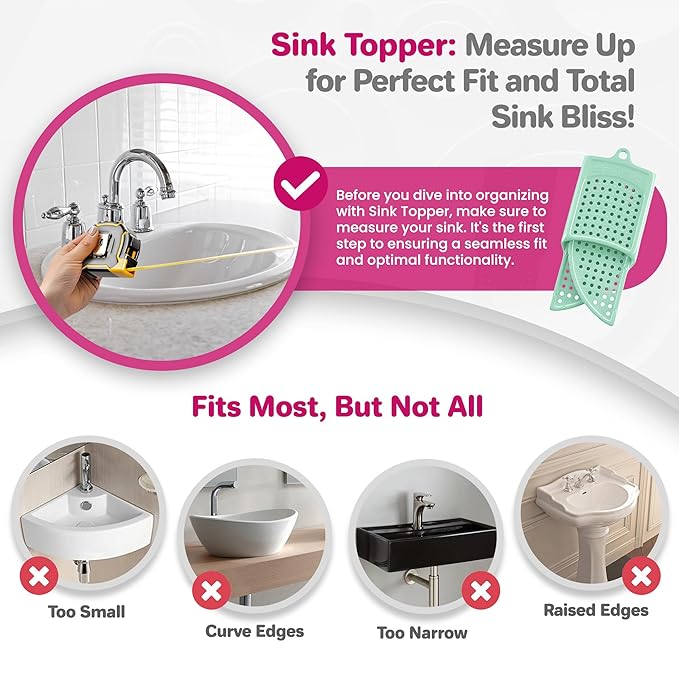 Sink Topper Bathroom Counter Cover & Storage Saver, Foldable Silicone Mat for Hot Tools, Hair Styling & Makeup, Beauty Brush Cleaning Mat, RV Camper Sink Cover & for Small Spaces (Standard Green)
