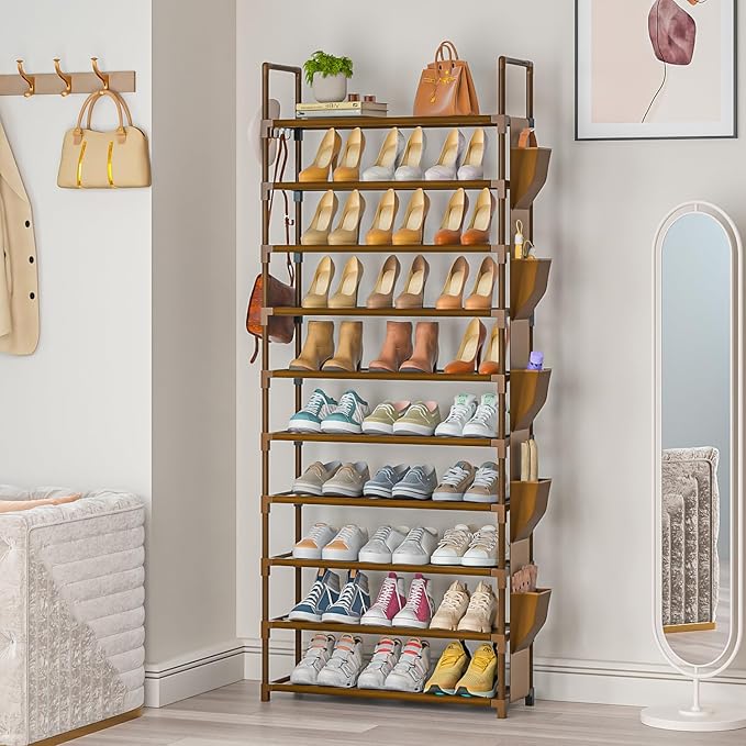 Tall Shoe Rack, 10 Tier Organizer for Closet, 30-35 Pairs
