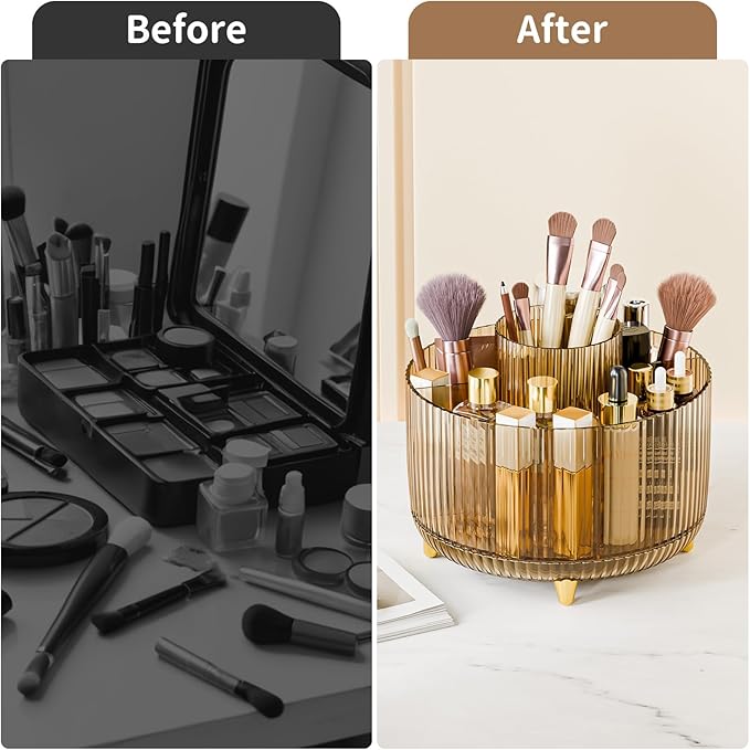Fanado 360° Rotate Makeup Brush Holder Organizer, Clear Amber