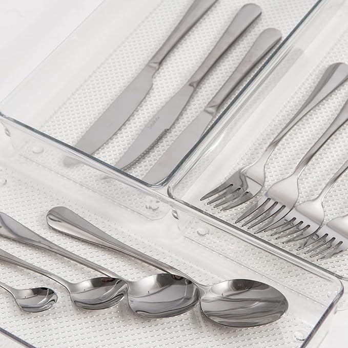 3 Pack Clear Plastic Drawer Organizer Tray Cutlery Utensil Makeups Drawer Silverware Organizers 12" X 6"… (6P(6X6+6X9+6X15))