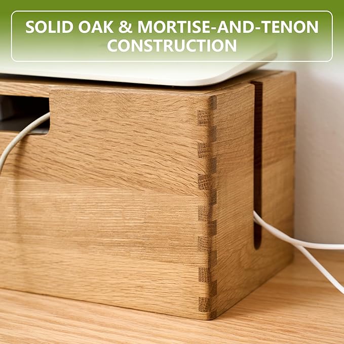 Oak Wood Cable Management Box, Natural