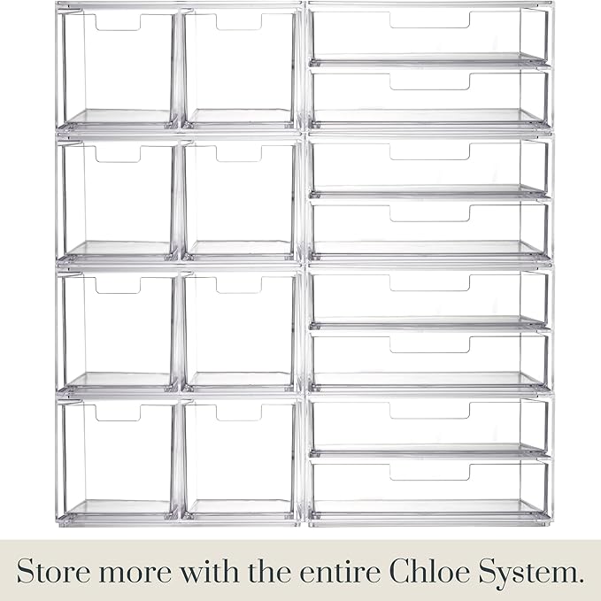 STORi Stackable Desk Drawer Organizer, Clear Pen Pencil Makeup Brush Holder for Desktops and Vanities, 4 Wide Drawers (Made in USA)