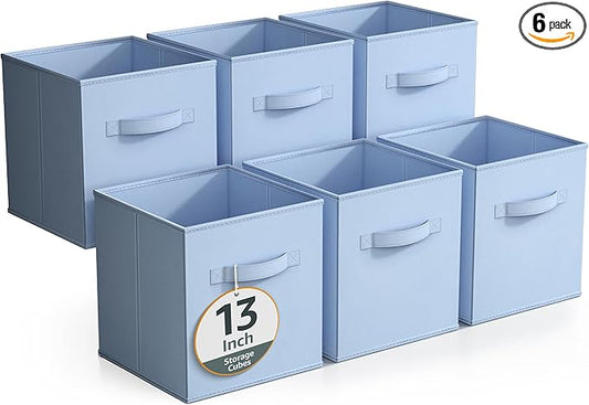 Sorbus Fabric Storage Cubes - 6 Foldable Storage Bins for Organizing Pantry, Cubbies, Toy Box - Clothes Storage & Closet Organizer - 13 Inch Collapsible Cube Baskets for Shelves with Handle