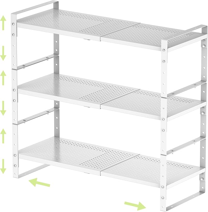 Expandable Shoe Rack Heavy-Duty Closet Organizer Adjustable Shelf Stackable Metal Framework for Entryway, Garage,RV,Pantry,Cabinet(Large,3 Packs/White)