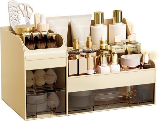 Makeup Organizer with Drawers, Large Cosmetic Storage Box, Cream transparent