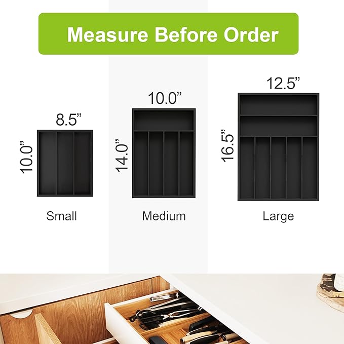 Unibambou Bamboo Kitchen Drawer Organizer - silverware organizer - Cutlery Tray - Utensil Tray - drawer dividers and Utensil Holder with Wood Silverware Holder for Flatware Cutlery (5 Slots, Black)