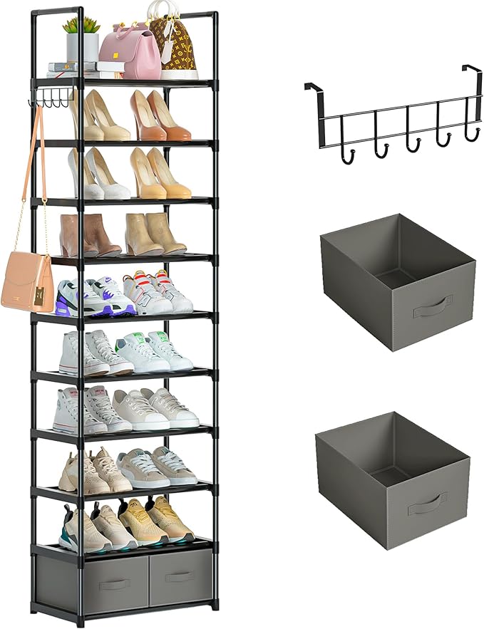 Tall Shoe Rack Narrow 10 Tier Shoes Rack 20 25 Pairs
