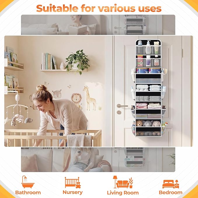 6-Tier Over the Door Organizer with Mesh Pockets, Black