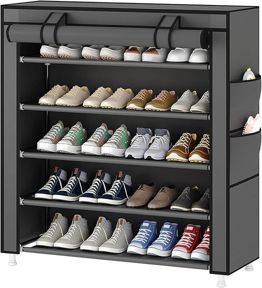 5-Tier Vertical Shoe Rack Organizer, Space Saving Shoe Storage Organizer, Grey