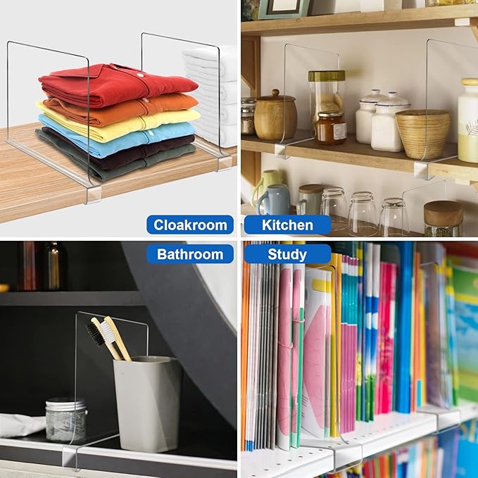 Acrylic Shelf Dividers for Closet Organization 10PCS Closet Shelf Divider Closet Dividers for Shelves Shelf Organizer for Closet Shelf Organizer for Wood Closet Separator Clear