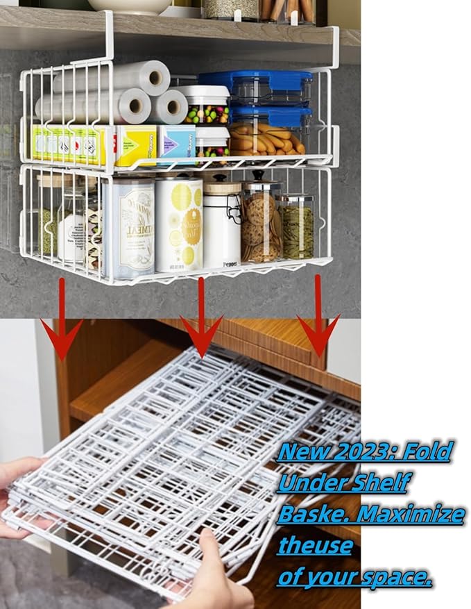 Under Shelf Basket Storage 2Pack, 12.6in Metal Under Cabinet Shelf