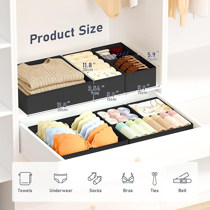 DIMJ Drawer Organizer Clothes Storage - 24 Pack Baby Dresser Organizer for Nursery Closet Organization, Fabric Drawer Organizer Bins for Underwears Socks Bras, Foldable Storage Dividers for Bedroom
