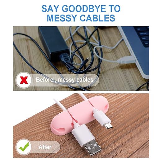 WLLHYF Cable Clips 3PCS Cord Wire Organizer Cable Management Holders 4 Hole Silicone Cable Harness USB Charging Accessory Cable Holder for Office and Home Desk (Pink)