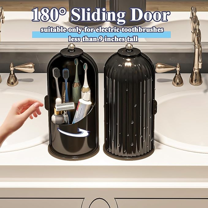 Dustproof Toothbrush Holders with Cover, Solid Black