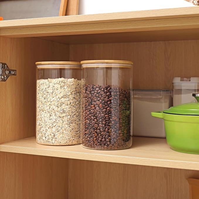 Moretoes 2 Pack 3.6qt Glass Storage Containers with Bamboo Press Lids, Extra Large Airtight Pantry Storage Jars for Flour, Sugar, Bulk Dry Goods