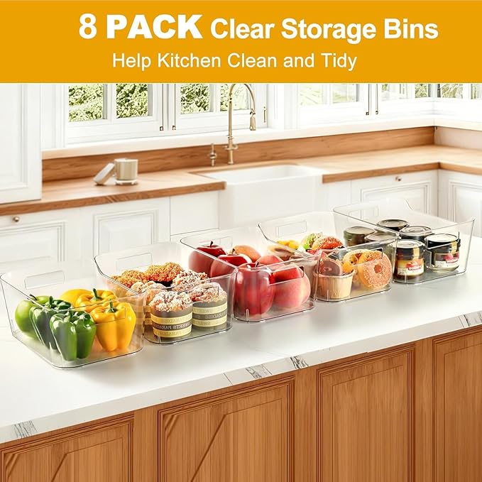 8 Pack Clear Pantry Organizer Bins for Kitchen