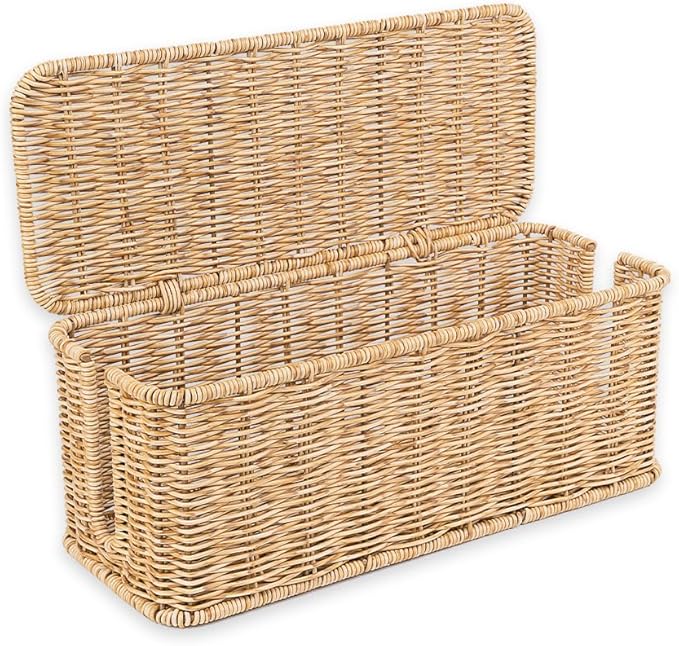 Cable Management Box, Handmade Rattan Cable Organizer with 2 Open Slots, Natural
