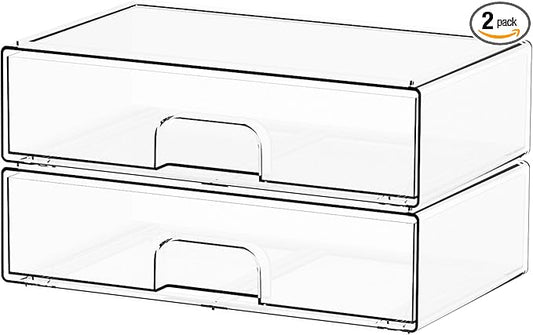 12.1''W Clear Stackable Storage Drawers, Office Supply Organizer