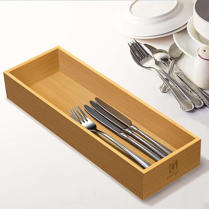 Bamboo Drawer Silverware Organizer, Silverware Tray, 14.2"x5"x2"-Set of 2