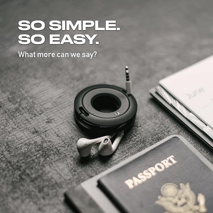 Side Winder Mini and Max Headphone, Earbud and Charging Cable Winder and Organizer Perfect for Wrapping Earbuds and Cords for Travel and Organization (Black, Mini)