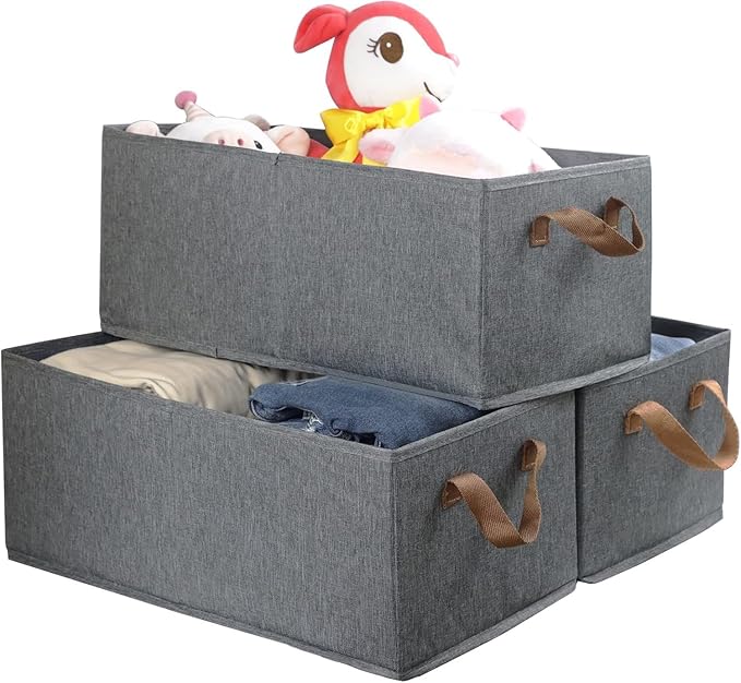 Fordonral Pack of 3 Large Capacity Storage Bins Closet Organizer System, Sturdy Foldable Storage Boxes for Organizing Clothing, Sheets, Toys, Books - Shelf Organizer Shelves Basket Storage Bin