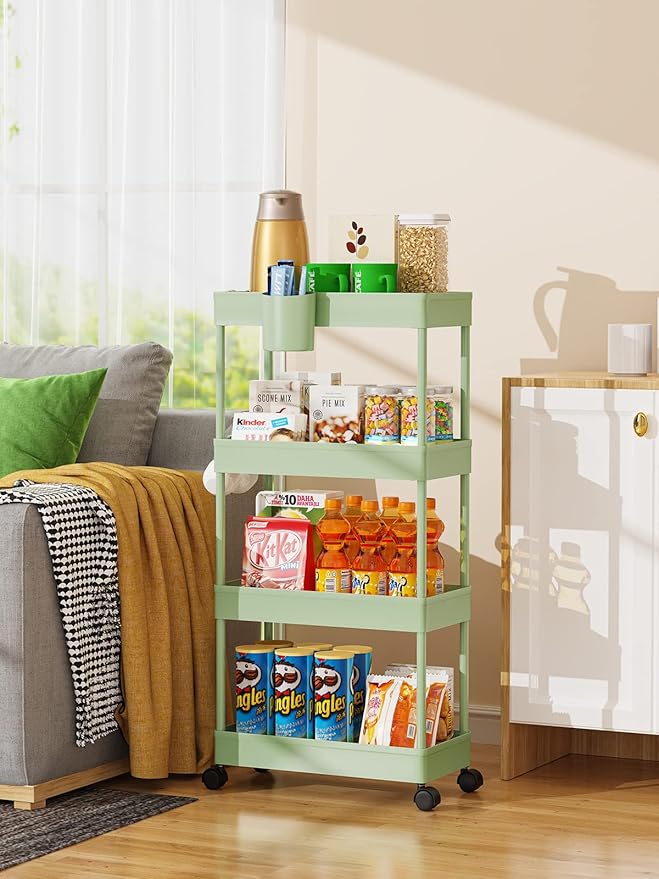 Slim Rolling Storage Cart, 7.1" W+Green