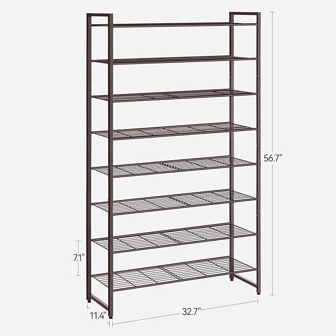 Nunsino Shoe Rack for Closet, Metal Shoe Organizer, 8 Tier Garage Shoe Rack Max Holds 40 Pairs,Shoe Storage Shelf,Entryway, Bronze