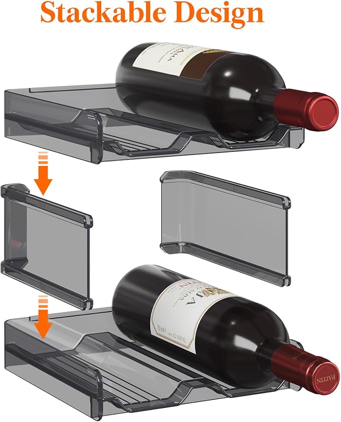 Lifewit Plastic Stackable Wine Rack for refrigerator, Cabinet, Countertop,Wine Bottle Holder, Water Bottle Organizer for Fridge, Pantry, Black, Hold 4 Bottles