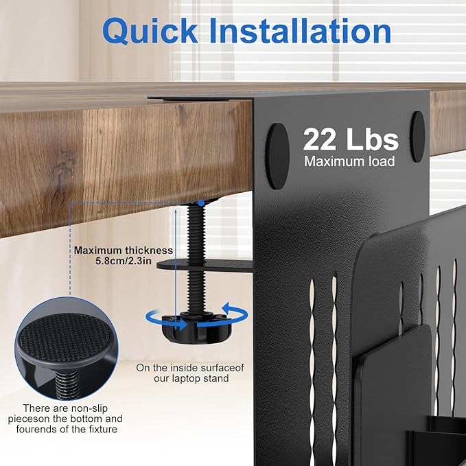 HAMOPY Desk Side Storage, Single-Layer Steel Hanging Desk Organizer with Magnetic Pen Holder, No Drilling Desk Drawer Cable Management Tray, Under Table Laptop Holder for Office, School&Home(Black)