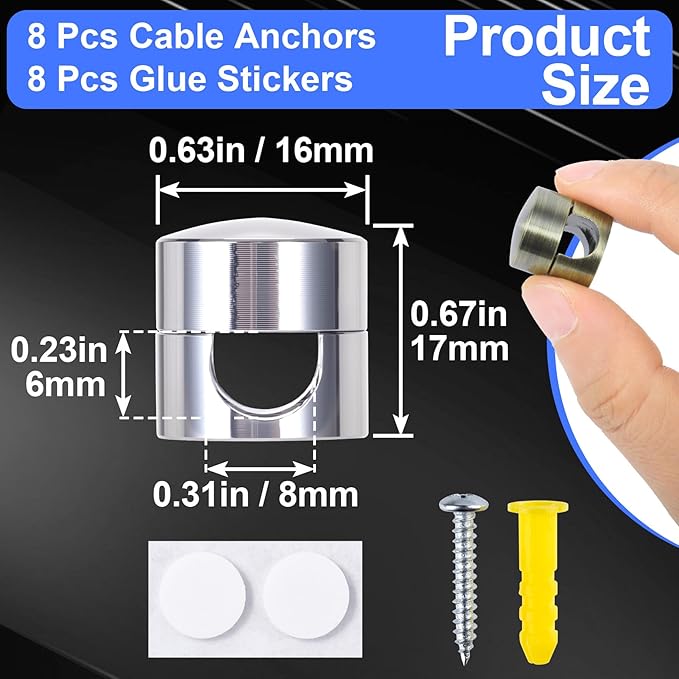 8 Sets Charger Holders for Cords, 8 Colors Adjustable Cable Anchor Holders