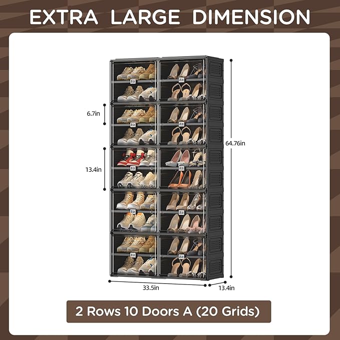 Vipbox Shoe Rack Organizer Cabinet for Closet Entryway,Clear Shoe Storage Boxes Stackable Sneaker Storage with Door Easy Assembly Black Shoe Cabinet with Lids Large 10 Tiers 40 Pairs