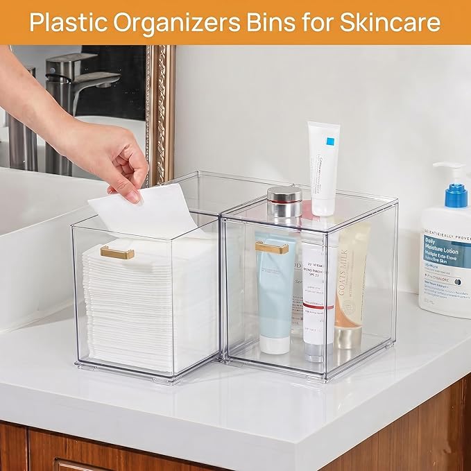LALOBLUE Clear Stackable Drawer Organizer, 4 Pack Acrylic Storage Drawers with Pull-Out Design, Space-Saving Organizer for Bathroom, Vanity, Kitchen & Office