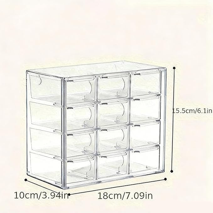Acrylic Drawer Organizer, Clear Desk Organizer with Drawer, Plastic Stackable Storage Drawers with 12 Drawers, Dustproof for Jewelry, Craft, Office Supplies