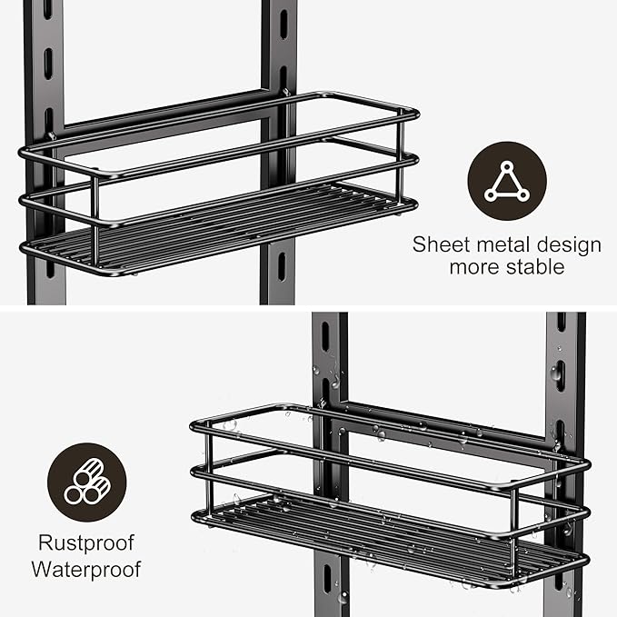 Orimade Adjustable Anti-slip Hanging Shower Caddy over Shower Head,Rustproof Bathroom Hanging shower Organizer with 4 Hooks for Razor,No Drilling Shower shelves Storage Rack,Black 4 Tier