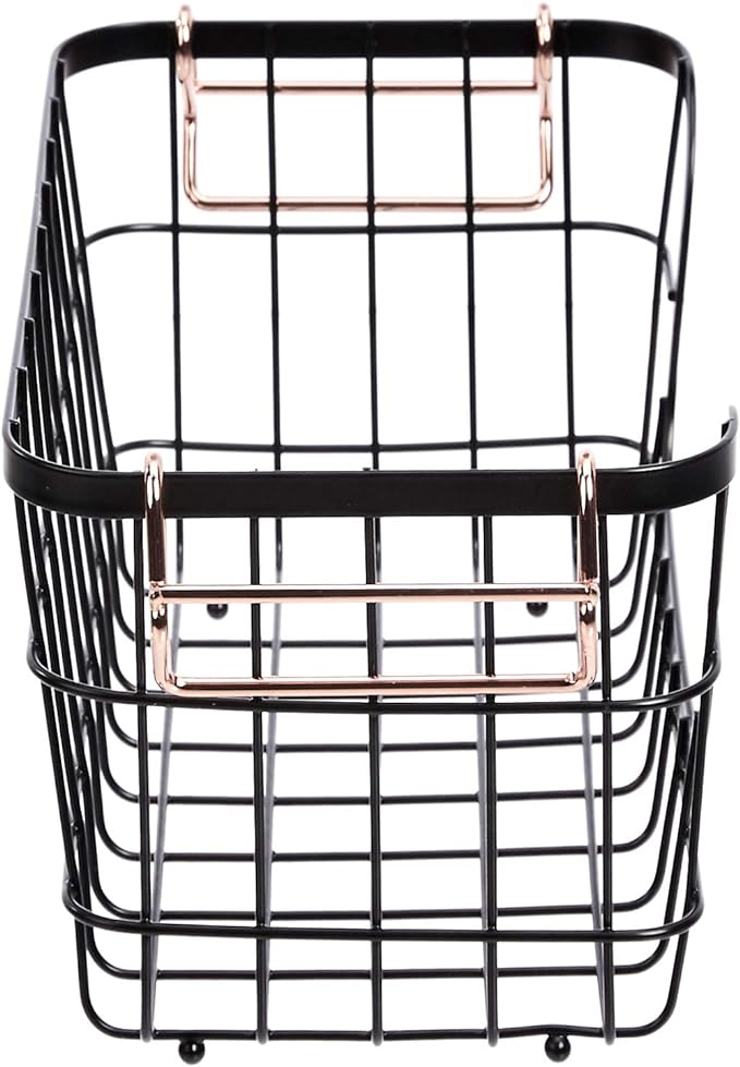 Amazon Basics Stackable Metal Wire Rectangular Storage Baskets for Kitchen, Bathroom or Pantry Organizing, 2 Count, Black