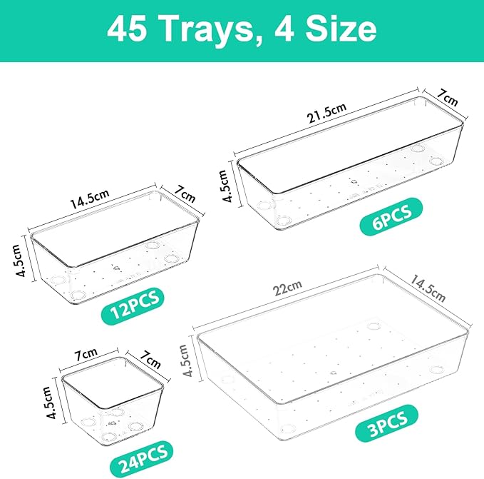 45P Clear drawer organizers
