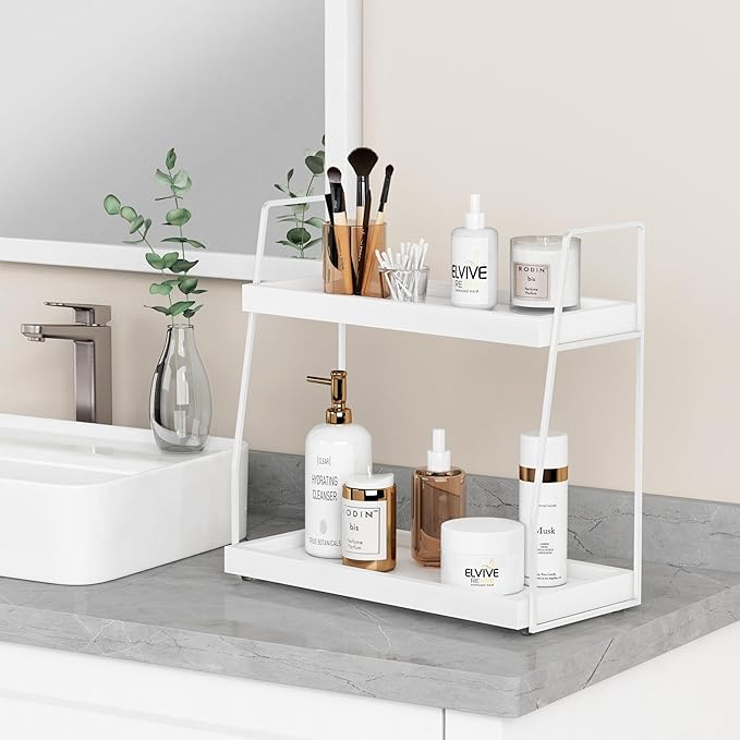 White 2 Tier Bathroom Organizer Countertop