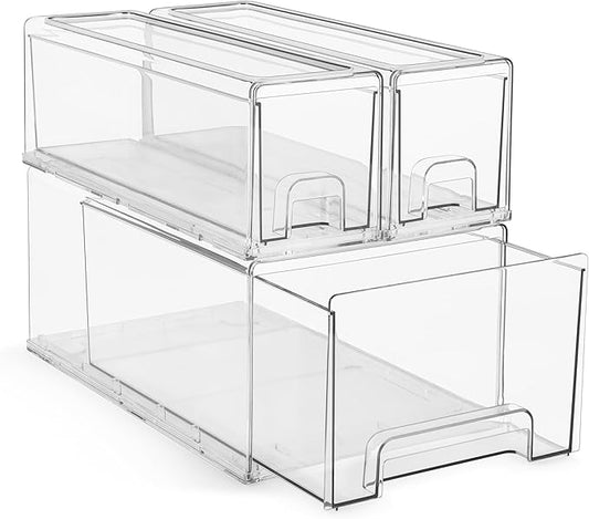 1 Large & 2 Small Clear Stackable Storage Drawers