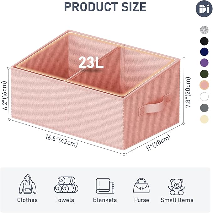 Large Closet Shelf Organizer Bins 8 Packs with Handles and Divider, Pink