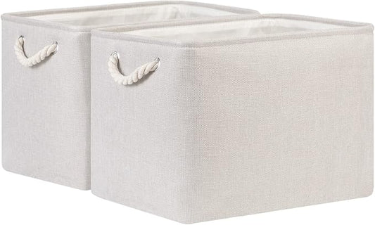 Bidtakay Large Fabric Storage Bins Beige Linen Closet Organizers Set of 2