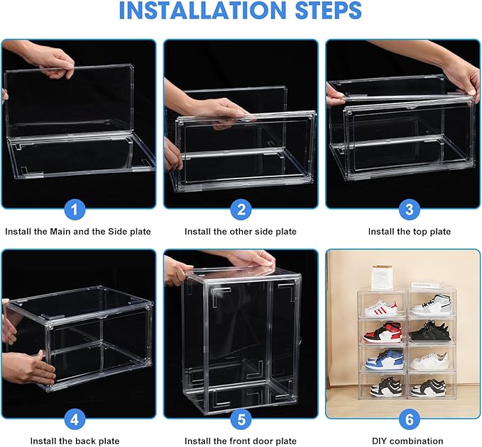 HIYOHIYO 1 Pack Clear Shoe Storage Boxes Stackable for Sneaker, Shoe Box Storage Bins, Fully Transparent Display Case with Magnetic Door Suitable for Ankle, Boots, High Heels, Fit US Size 14