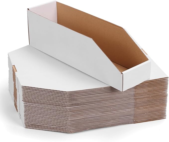 ZBEIVAN Cardboard Storage Bins Boxes 35 Packs 15x4x4.5 Inches, Easy Assembly Pantry Organizer Bins for Shelf, White