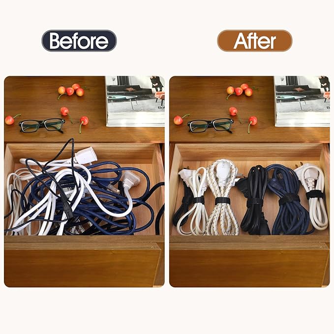 MVYC 200PCS Reusable Cable Ties Wire Ties Cord Organizer Cable Organizer Adjustable Cable Management Black 4+6+8+10 inch