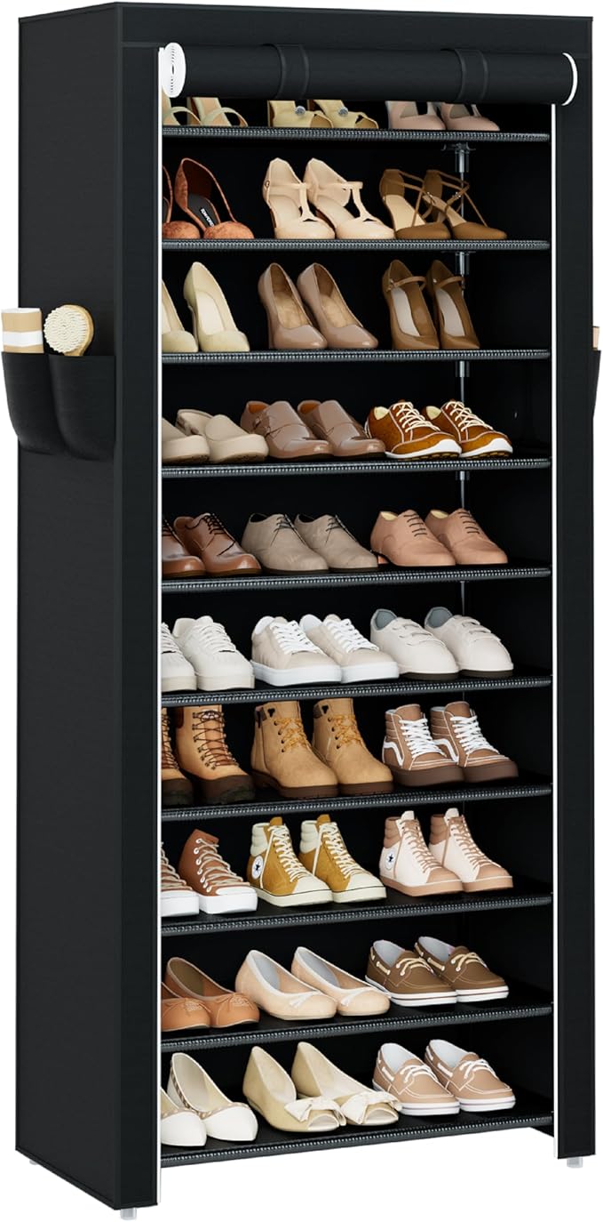 Shoe Rack with Covers, 10 Tiers Tall Shoe Rack Organizer, SRT103B01
