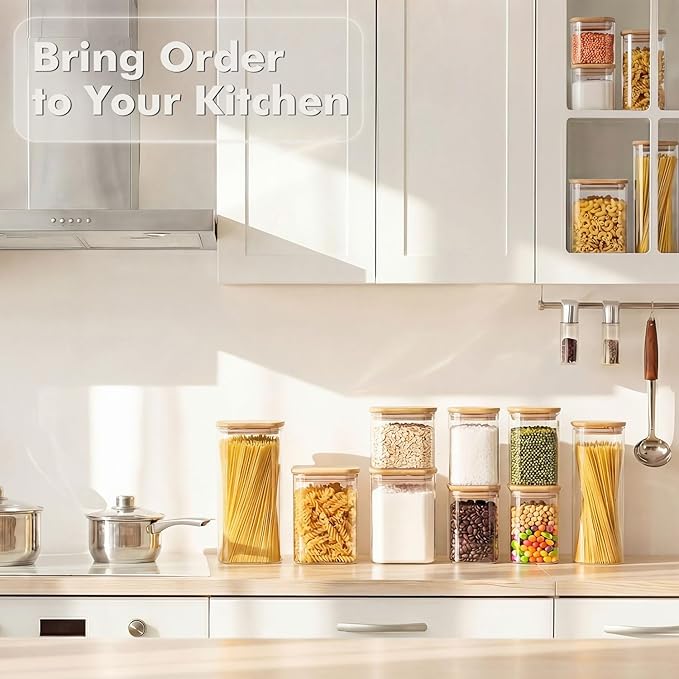 4-Pack 1.2Qt Square Glass Storage Jars with Bamboo Lids